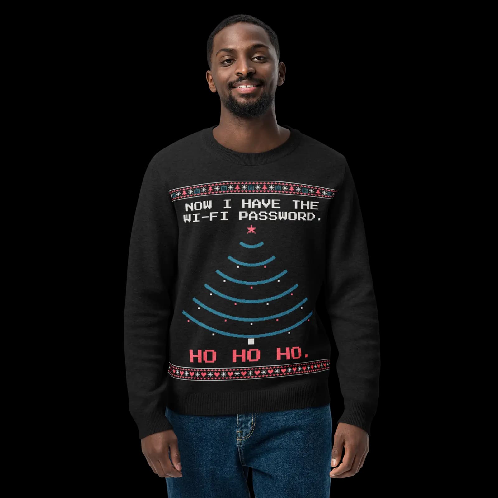 FKIT - Now I Have The Wi-Fi Password Christmas jumper, front, worn by a woman